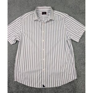 UNTUCKit Shirt Men's L White Striped Short Sleeve Button‎ Up Performance Nylon